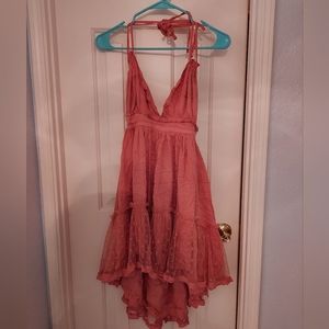 Backless summer dress. Coral